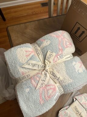 Staykation Pastel Blue & Pink Plush Throw Blanket